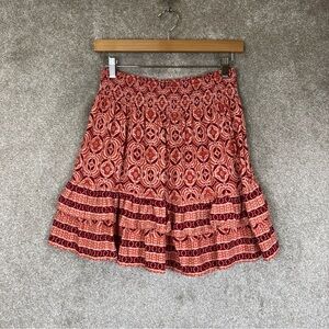 Rachel Zoe Skirt Womens Small Red Pink Rayon Flare Ruffle Elastic Waist- 4072